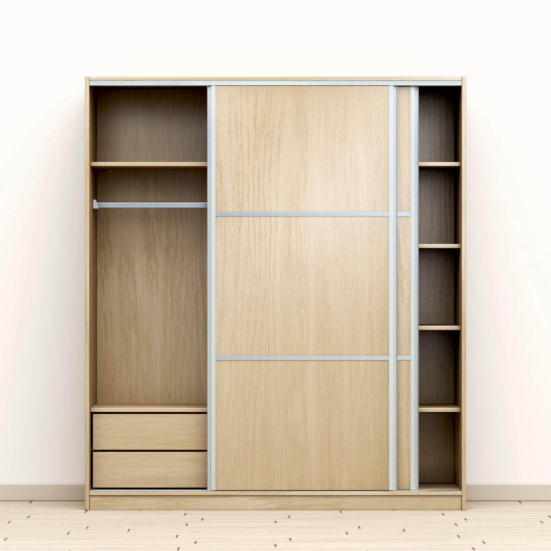Empty Wood Wardrobe Cabinet